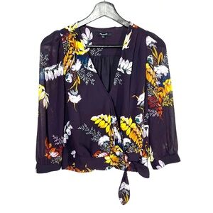 Madewell silk chiffon wrap top floral print v-neck blouse